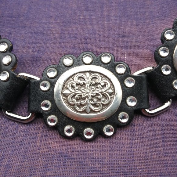VTG Black Leather Concho Belt
